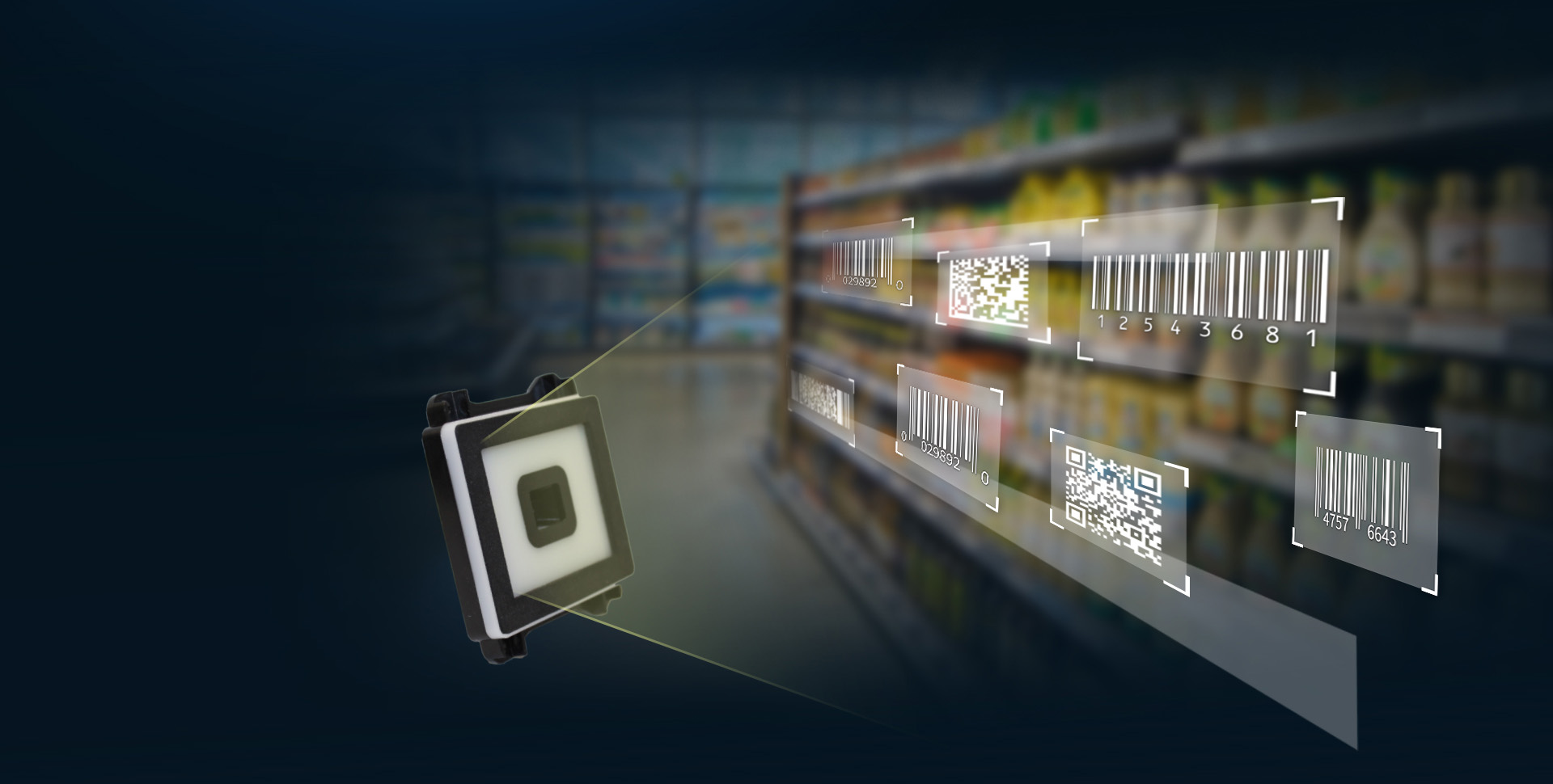 商品碼+支付碼雙重解碼能力
大角度，自動感應掃描